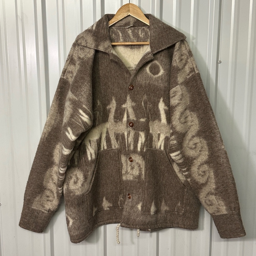 Vintage Handmade Ecuador Oversize Virgin Wool Blanket Coat Men XL Heavyweight